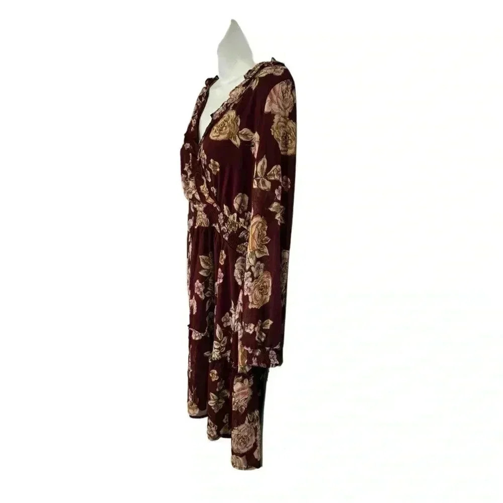 MAURICES Size Large Long Sleeve FLORAL RUFFLE A-LINE DRESS - New with Tags NWT - Picture 3 of 11